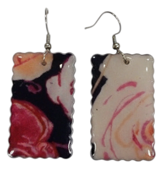 Handmade Fabric &amp; Resin Rectangle Drop Earrings