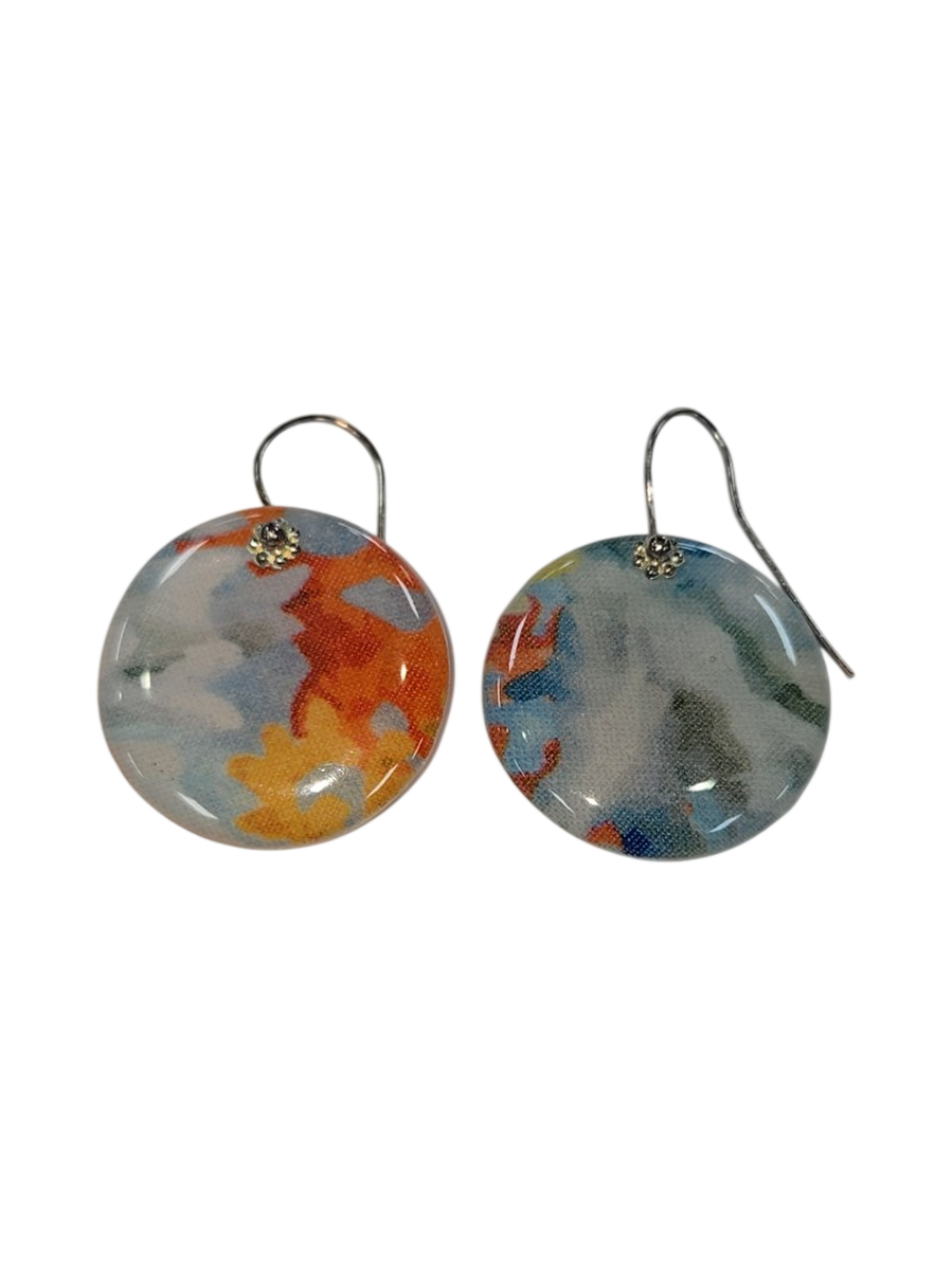 Handmade Fabric &amp; Resin Round Drop Earrings by Julie Treiman
