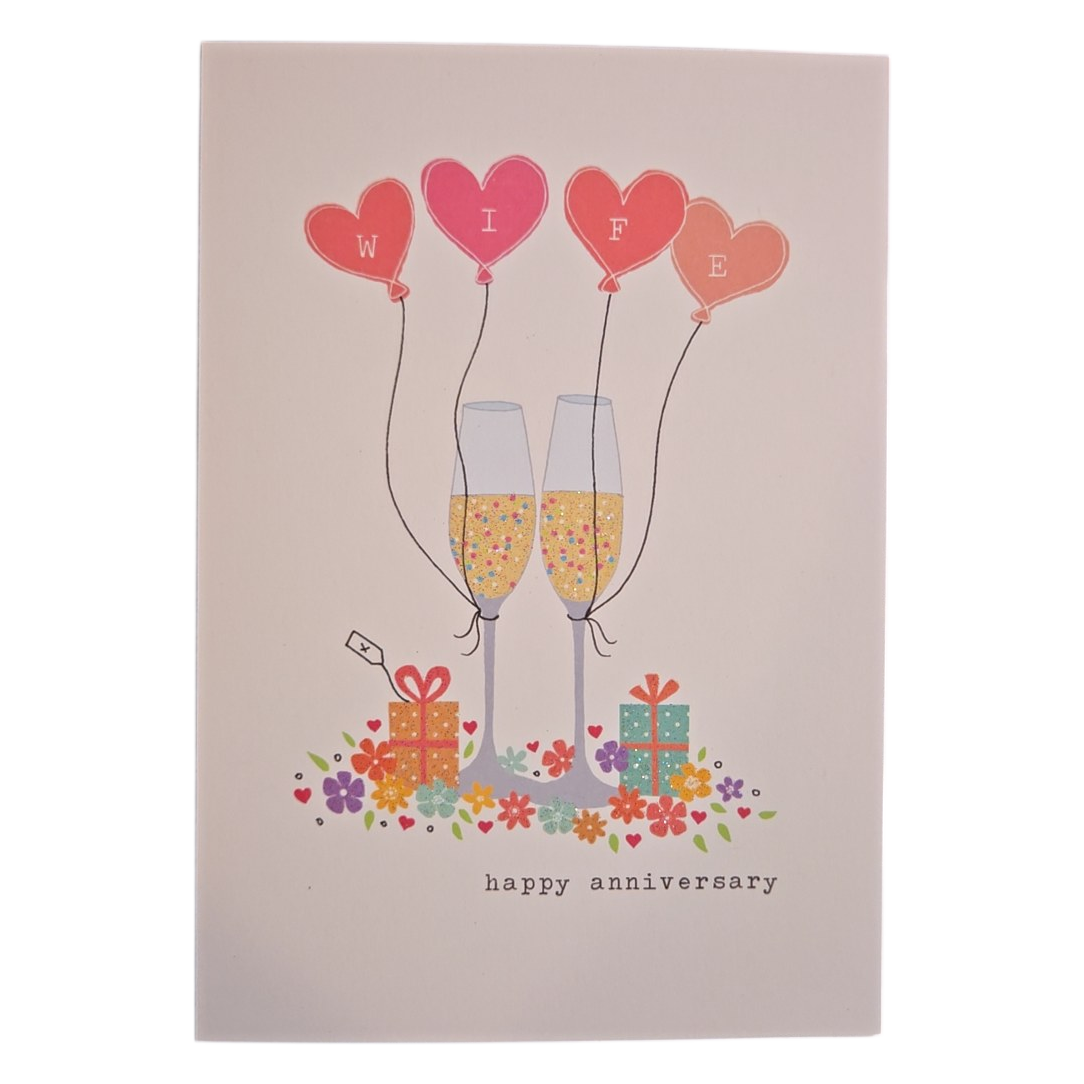 Happy Anniversary Wife Champagne Greeting Card