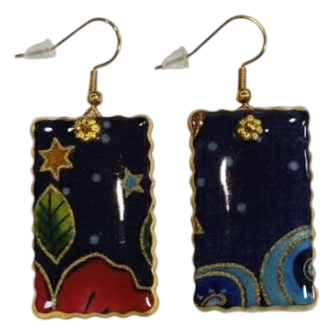 Handmade Fabric &amp; Resin Rectangle Drop Earrings