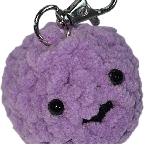 Crochet Stress Ball Blob Keychain – Purple Smiley Face