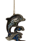 Layered Wood Dolphin Magnetic Ornament with Ocean Scene