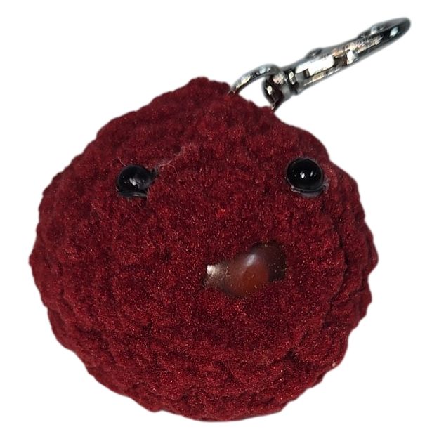 Crochet Squishy Ball Keychain – Red Amigurumi Face