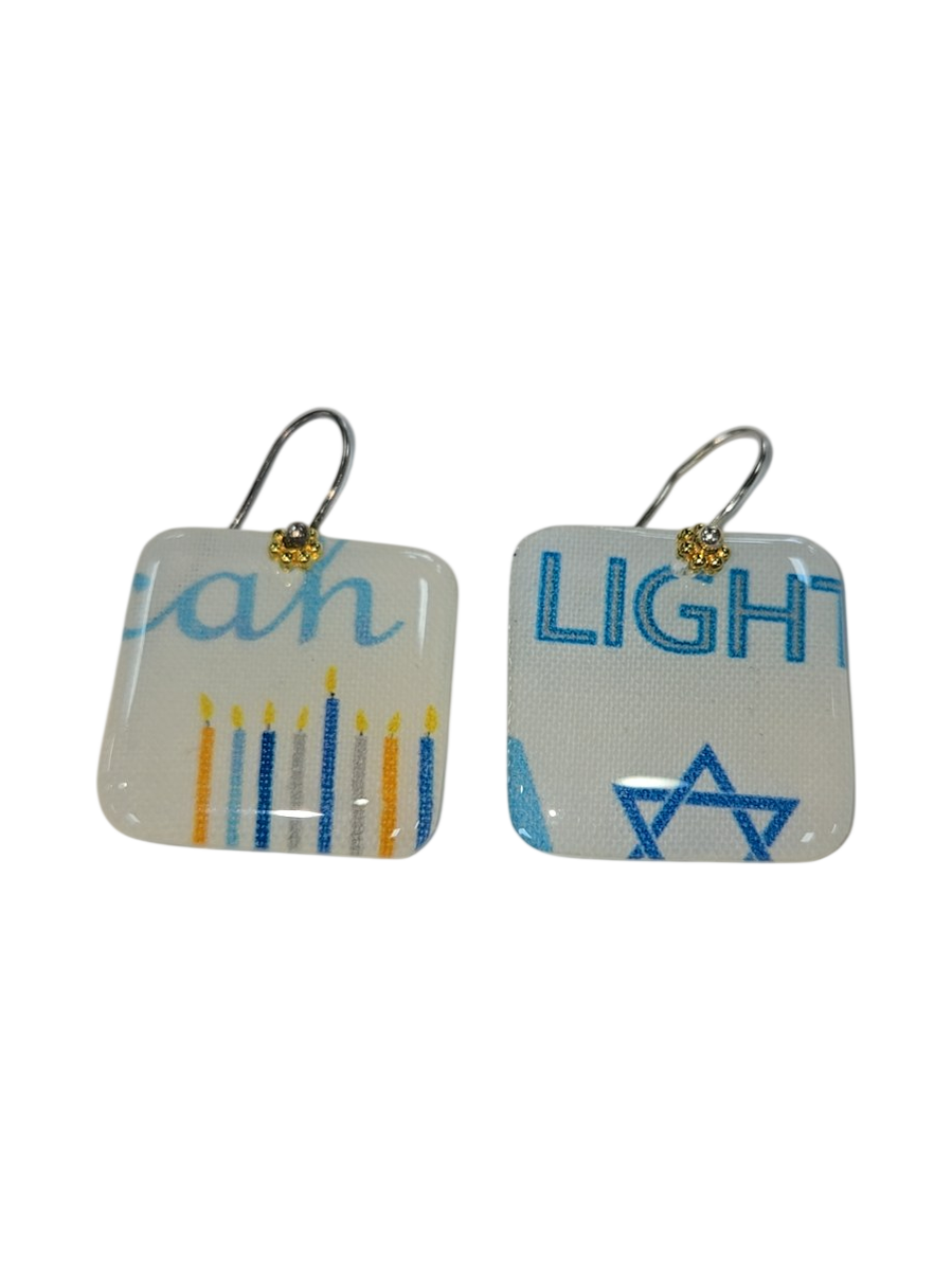 Hanukkah Fabric &amp; Resin Square Drop Earrings