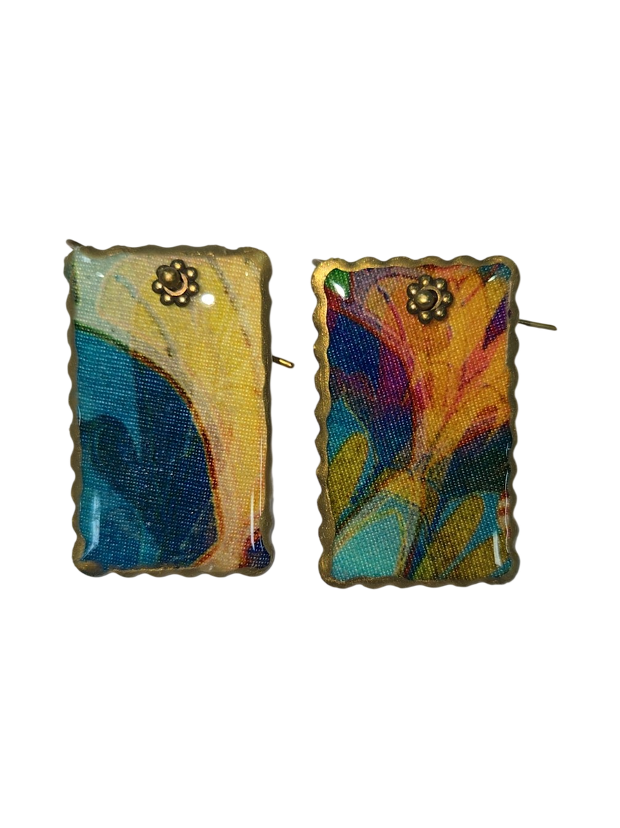 Handmade Fabric &amp; Resin Rectangle Stud Earrings by Julie Treiman