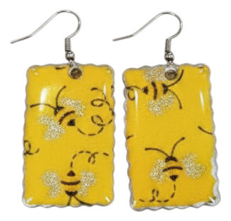 Handmade Bee Print Rectangle Resin Earrings