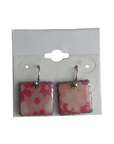 Pink Floral Square Drop Earrings