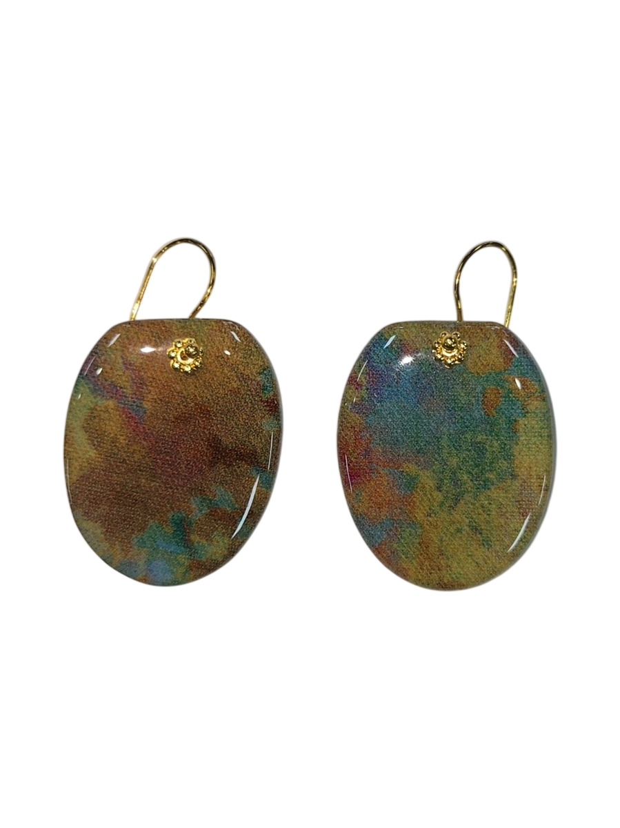 Handmade Fabric &amp; Resin Oval Drop Earrings by Julie Treiman