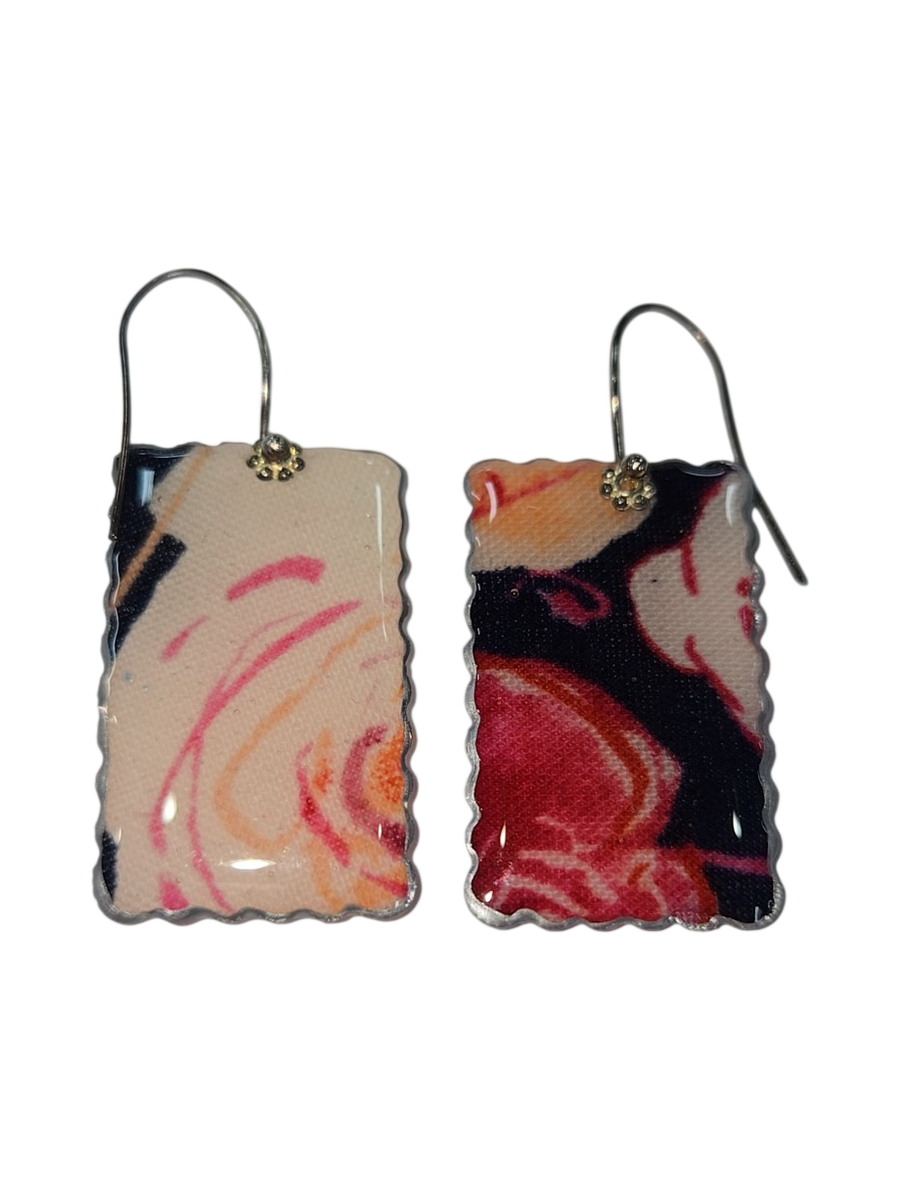 Handmade Fabric &amp; Resin Rectangle Drop Earrings by Julie Treiman