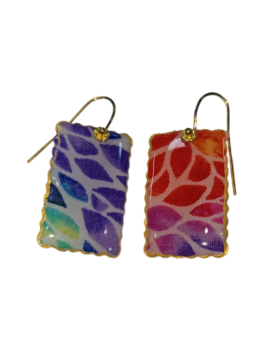 Handmade Fabric &amp; Resin Rectangle Drop Earrings – Colorful Floral