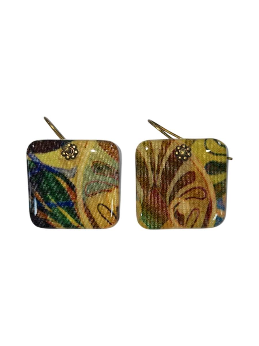Julie Treiman Handmade Fabric &amp; Resin Square Drop Earrings