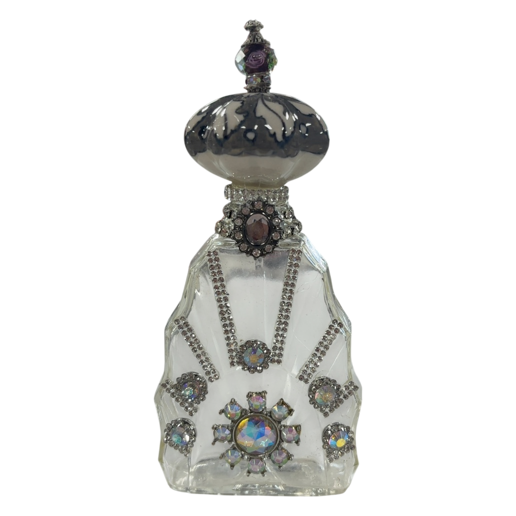 Jeweled Crystal Glass Perfume Bottle with Rhinestone Embellishments