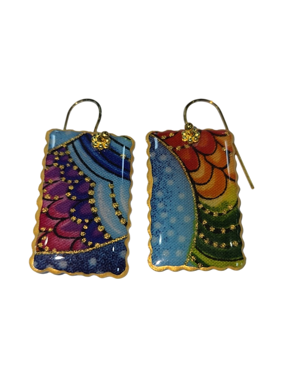 Handmade Fabric &amp; Resin Rectangle Drop Earrings by Julie Treiman