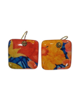 Handmade Floral Fabric & Resin Square Drop Earrings