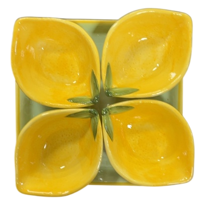 Ceramic Lemon Condiment Bowls With Tray