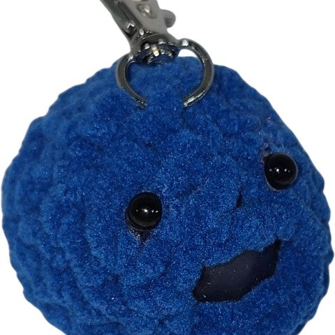 Crochet Puffer Fish Stress Ball Keychain - Dark Blue Smiley Face