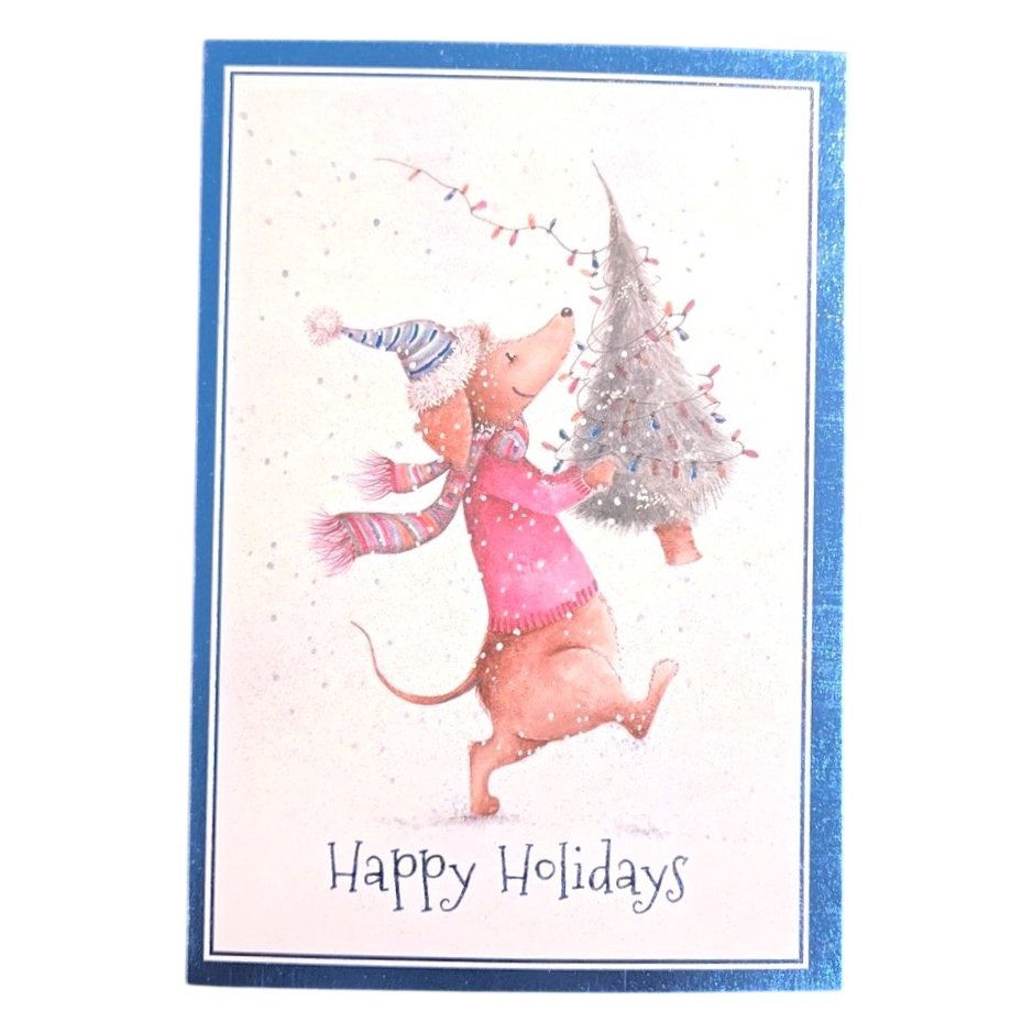 Happy Holidays Mouse with Christmas Tree Card