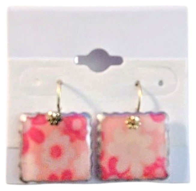 Pink Floral Square Drop Earrings