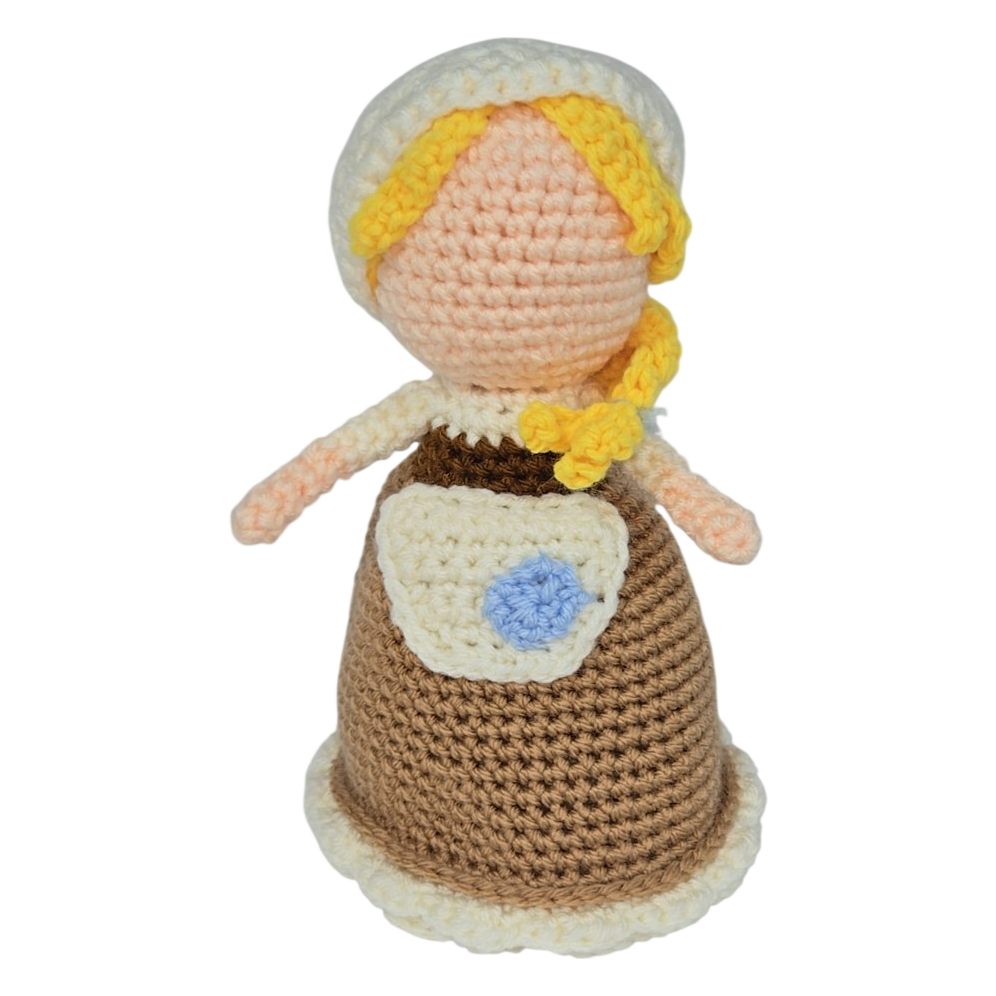 Handmade Crochet Girl Doll – Blonde Hair &amp; Brown Dress