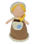 Handmade Crochet Girl Doll – Blonde Hair & Brown Dress