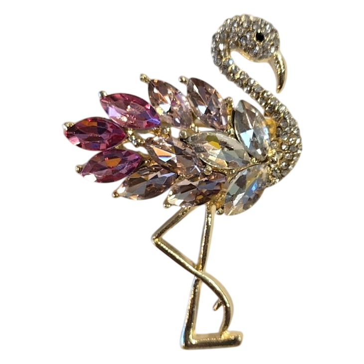 Crystal Flamingo Brooch with Multicolor Rhinestones