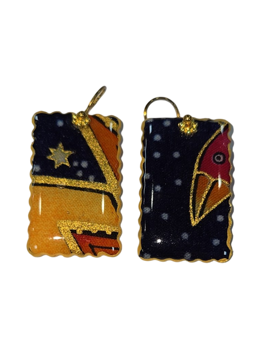Handmade Fabric &amp; Resin Rectangle Dangle Earrings by Julie Treiman