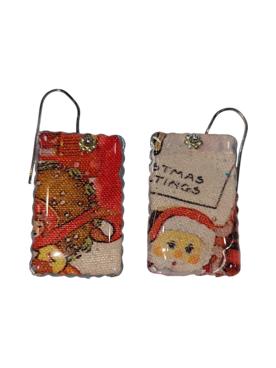 Handmade Christmas Holiday Resin &amp; Fabric Earrings by Julie Treiman