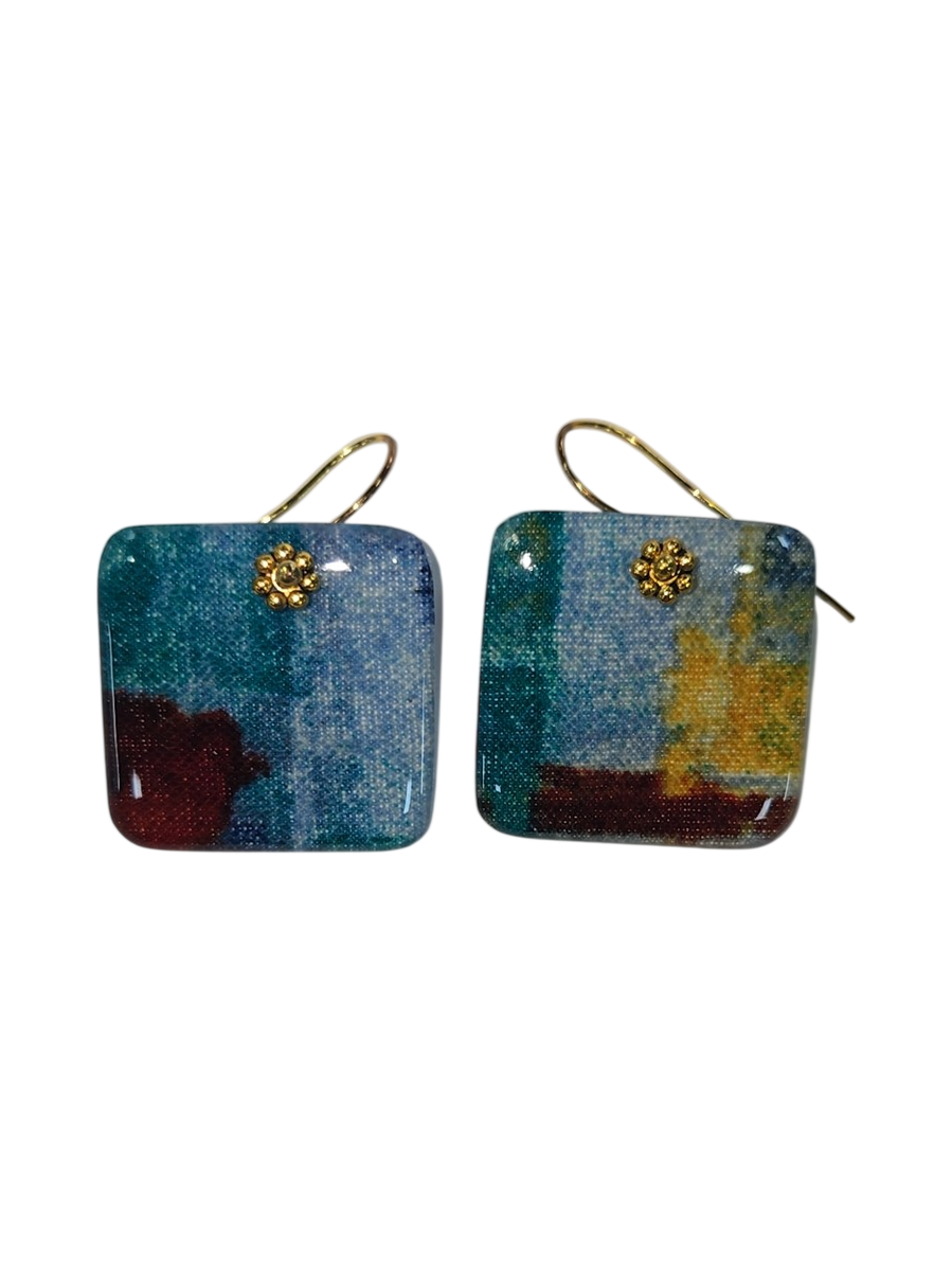 Handmade Fabric &amp; Resin Square Drop Earrings by Julie Treiman