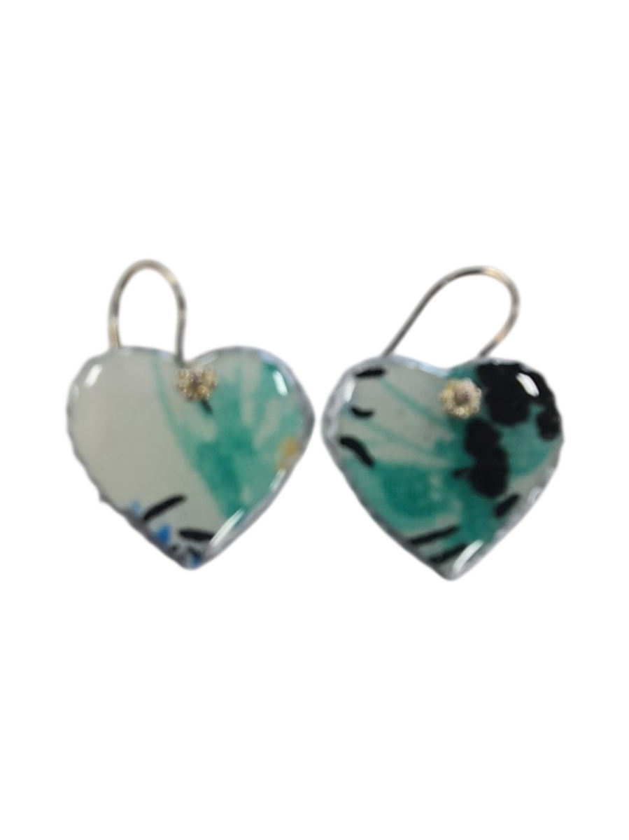 Handmade Heart-Shaped Fabric &amp; Resin Earrings by Julie Treiman
