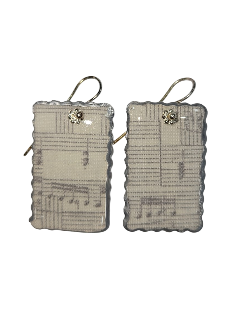 Handmade Fabric &amp; Resin Rectangle Drop Earrings