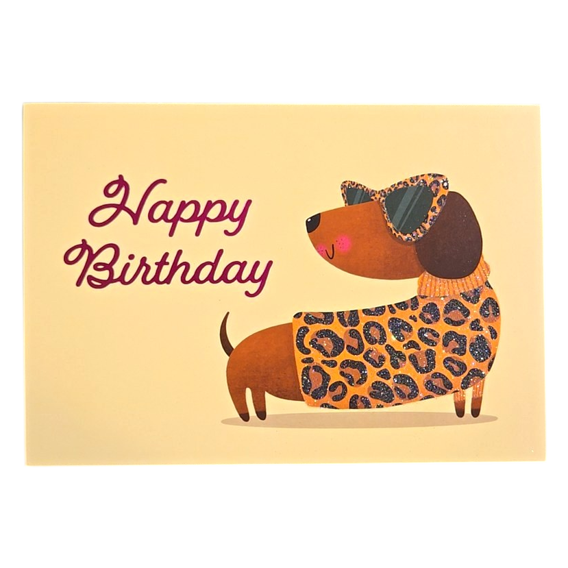 Happy Birthday Dachshund Leopard Print Card