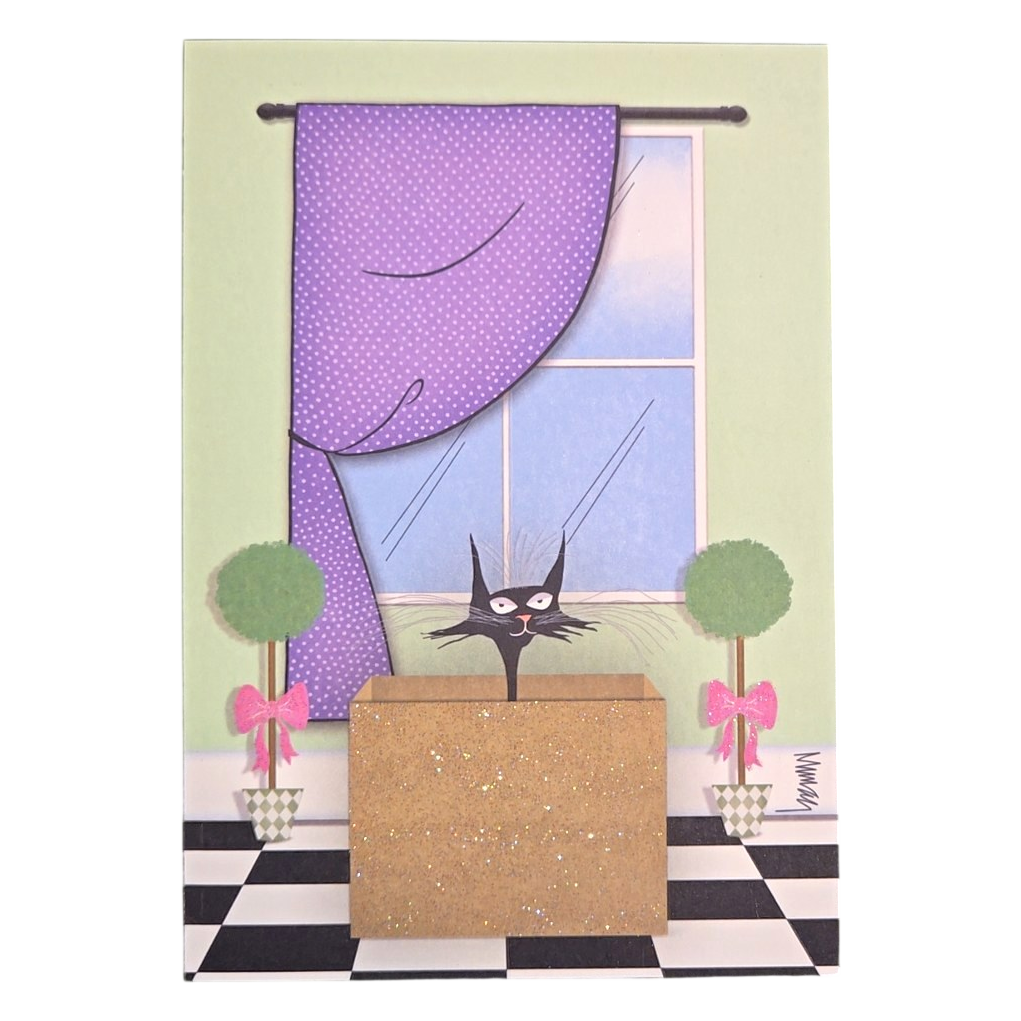 Curious Black Cat in a Box Greeting Card