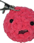 Crochet Puffer Fish Stress Ball Keychain - Hot Pink Smiley Face