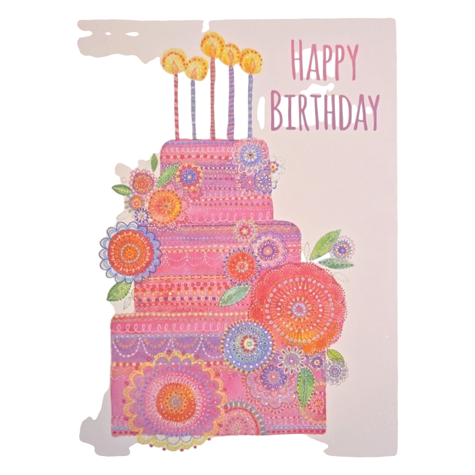 Happy Birthday Floral Cake Greeting Card