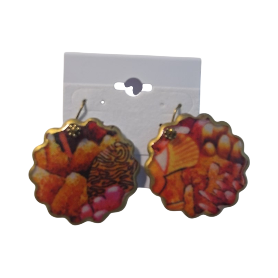 Thanksgiving Turkey Round Novelty Earrings
