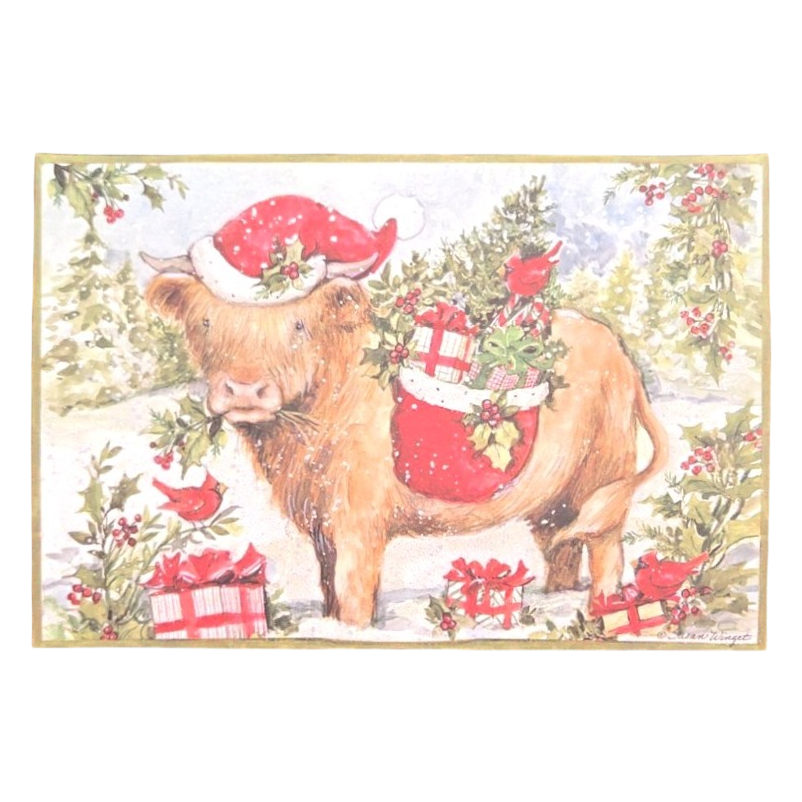 Christmas Highland Cow Santa Hat Greeting Card