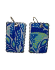 Handmade Blue Floral Fabric & Resin Rectangle Earrings