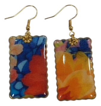 Handmade Fabric &amp; Resin Rectangle Drop Earrings