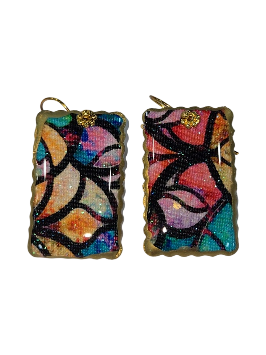 Handmade Fabric &amp; Resin Rectangular Drop Earrings by Julie Treiman