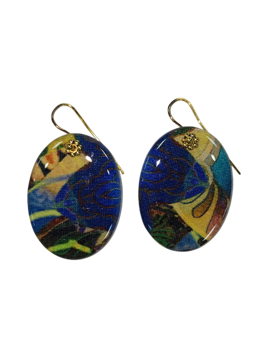 Handmade Fabric &amp; Resin Oval Drop Earrings by Julie Treiman