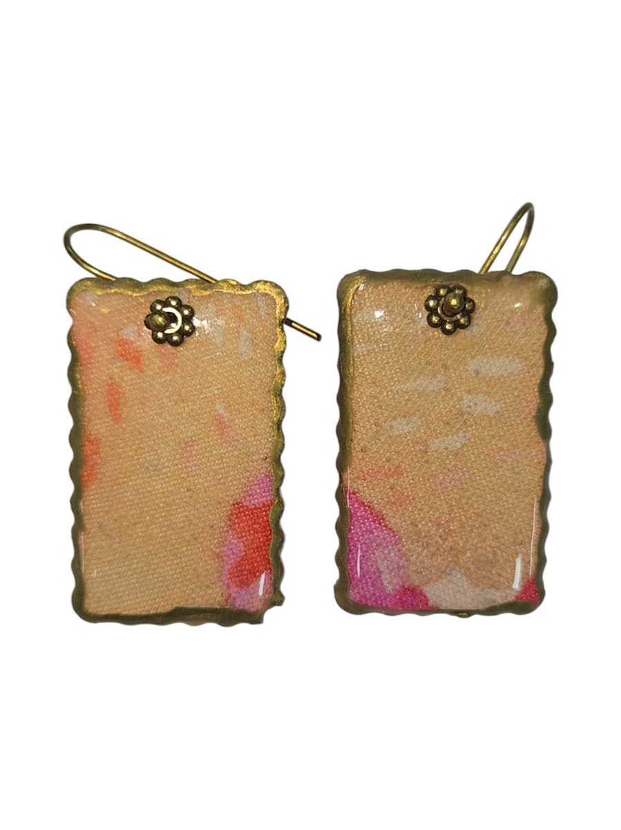 Handmade Fabric &amp; Resin Rectangle Earrings by Julie Treiman