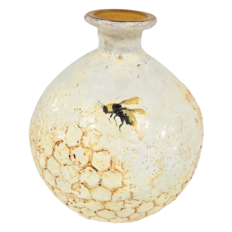 Handcrafted Ceramic Bee &amp; Honeycomb Round Vase