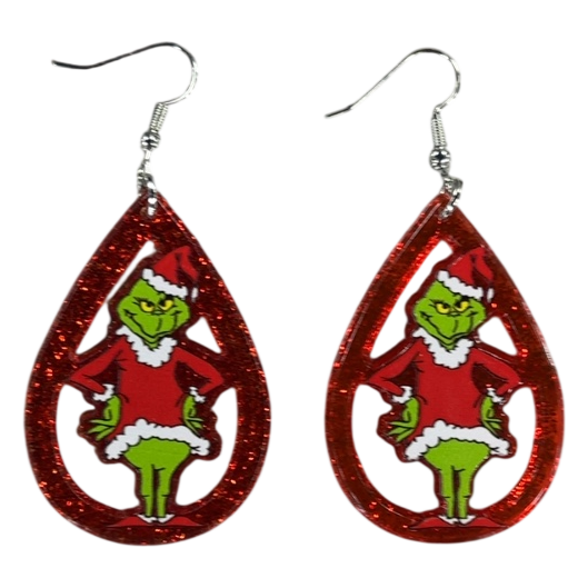 Grinch Christmas Teardrop Dangle Earrings