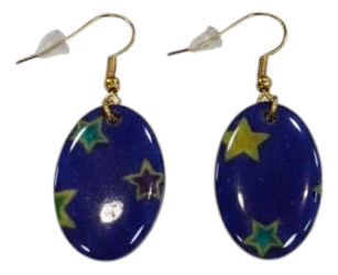 Handmade Blue Star Oval Drop Earrings – Fabric &amp; Resin