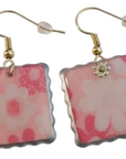 Pink Floral Square Drop Earrings