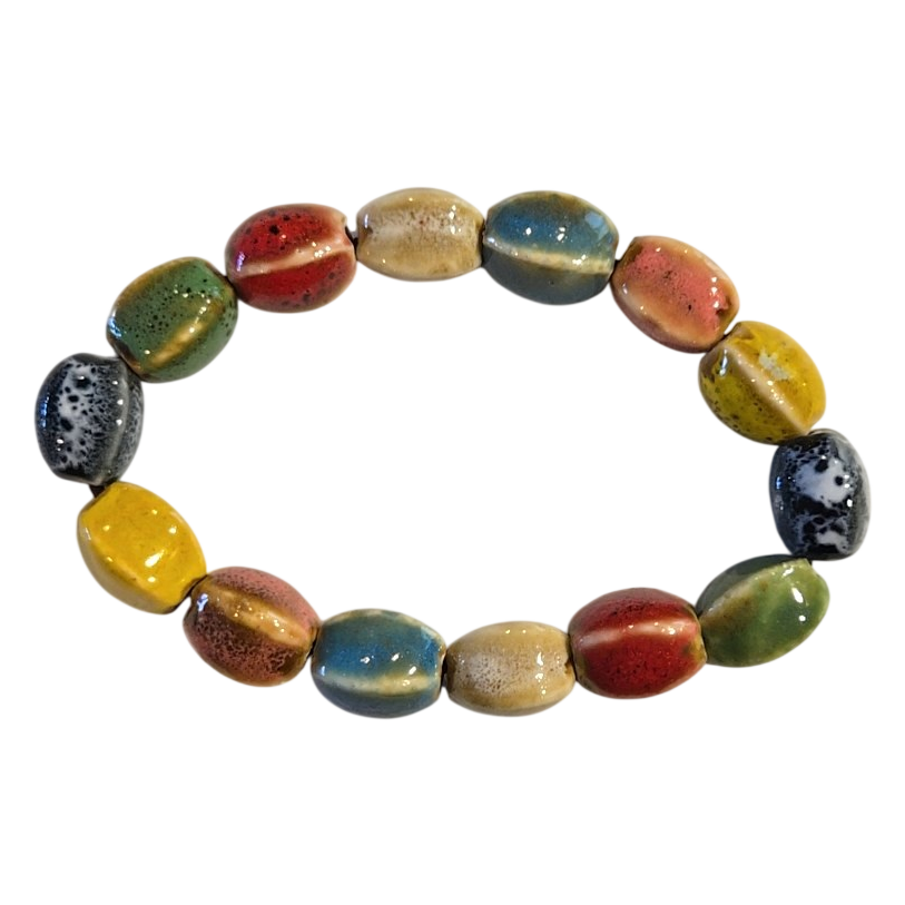 Multicolor Glazed Ceramic Bead Stretch Bracelet