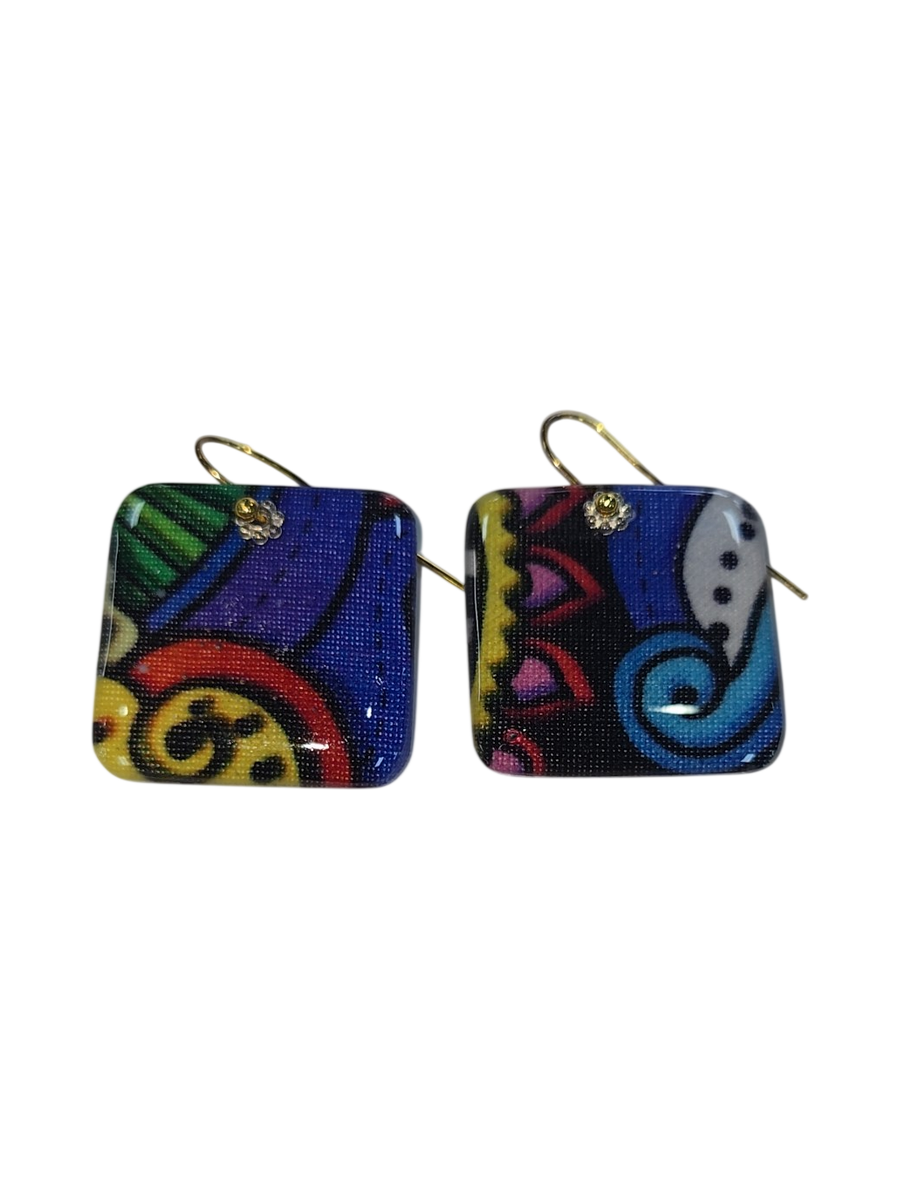 Handmade Fabric &amp; Resin Square Drop Earrings by Julie Treiman