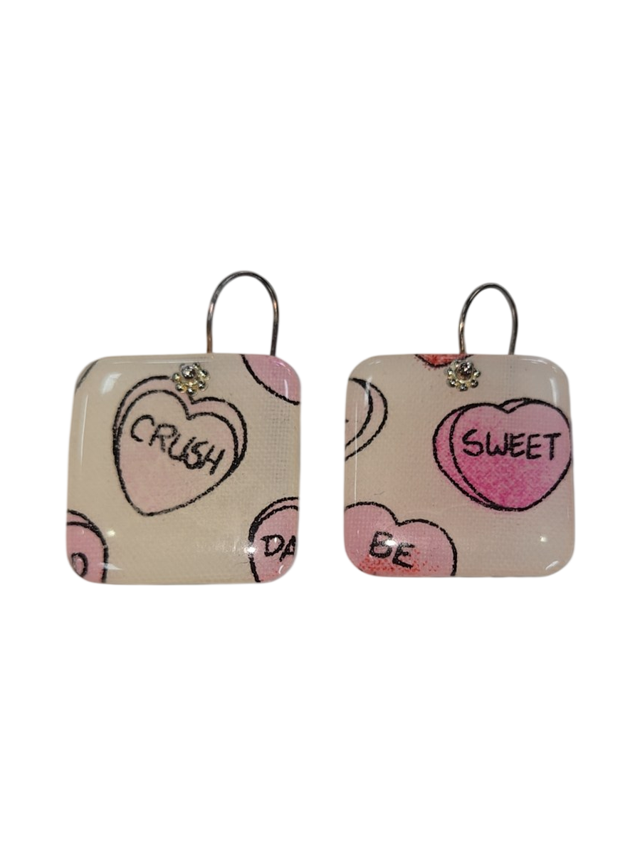 Candy Heart Square Resin Drop Earrings