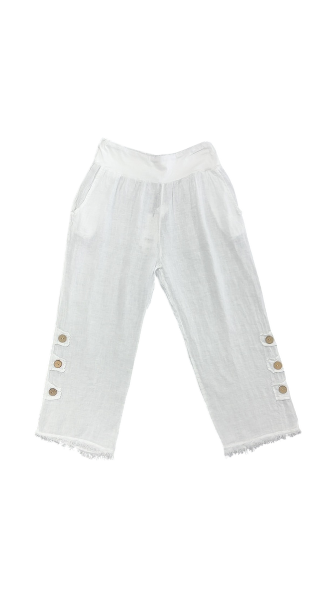 Cherishh White Linen Capri C6514