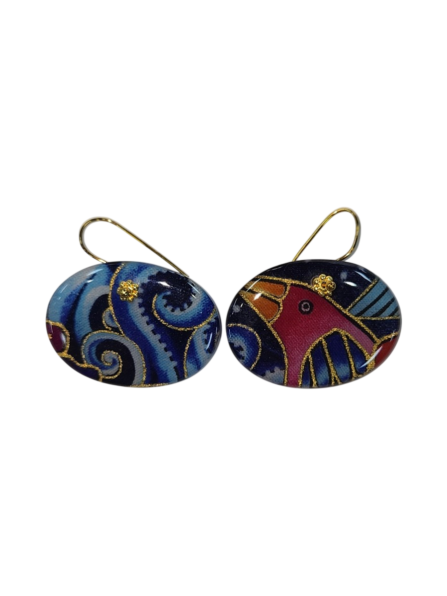 Handmade Fabric &amp; Resin Oval Drop Earrings by Julie Treiman